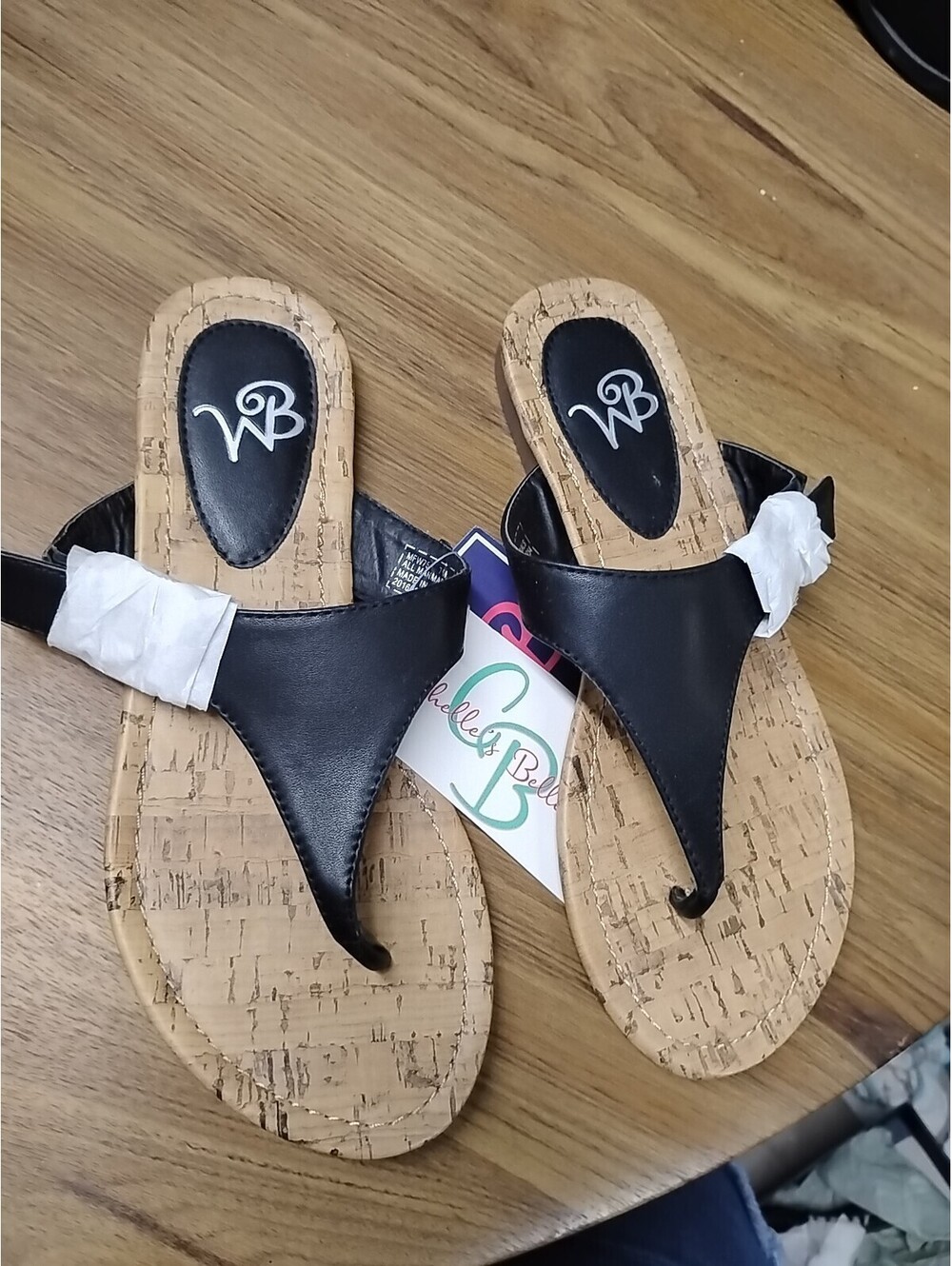 WB Flip Flop Black with Buckles, Cork Footbed and Rubber Soles Women's Size 7
